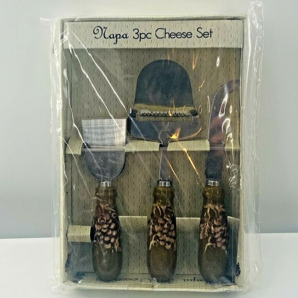 Napa Tuscany Vineyard 3pc Cheese Set Stainless Steel with Ceramic Handles - Picture 8 of 8